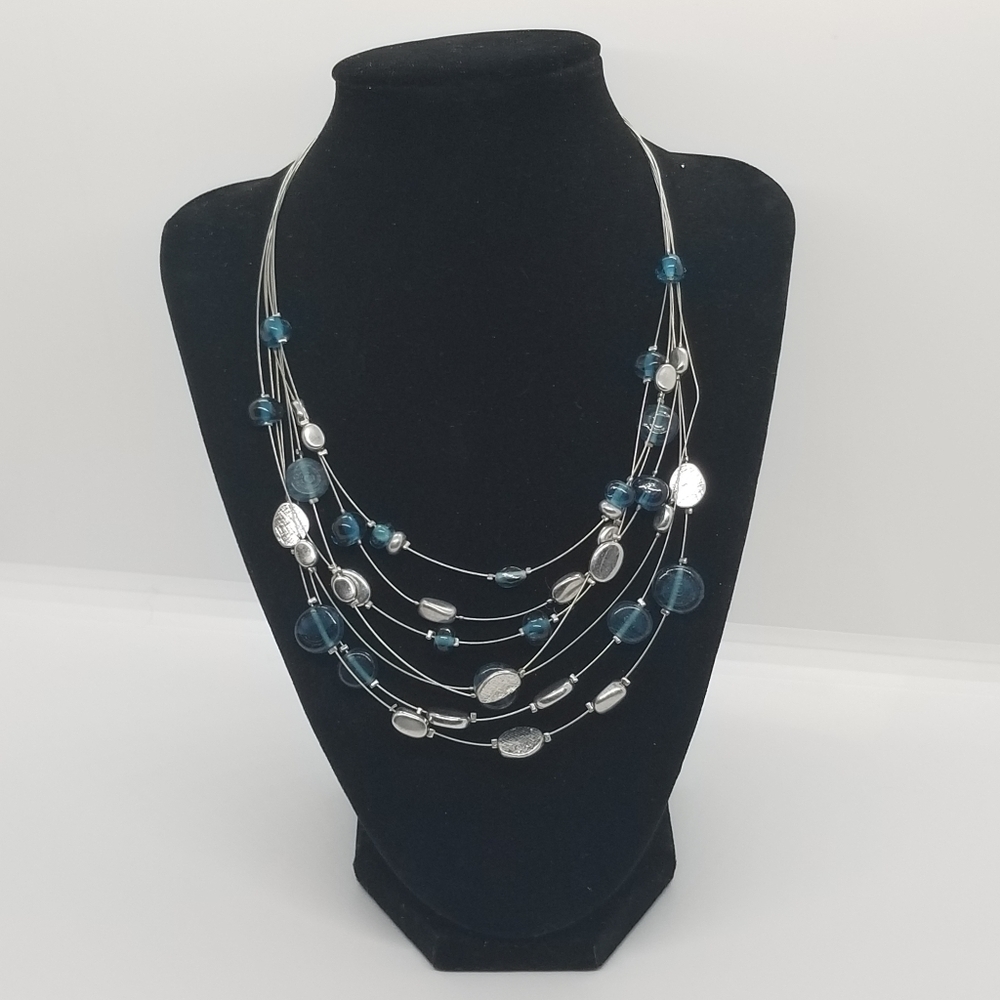 Lia Sophia layered blue and silver necklace